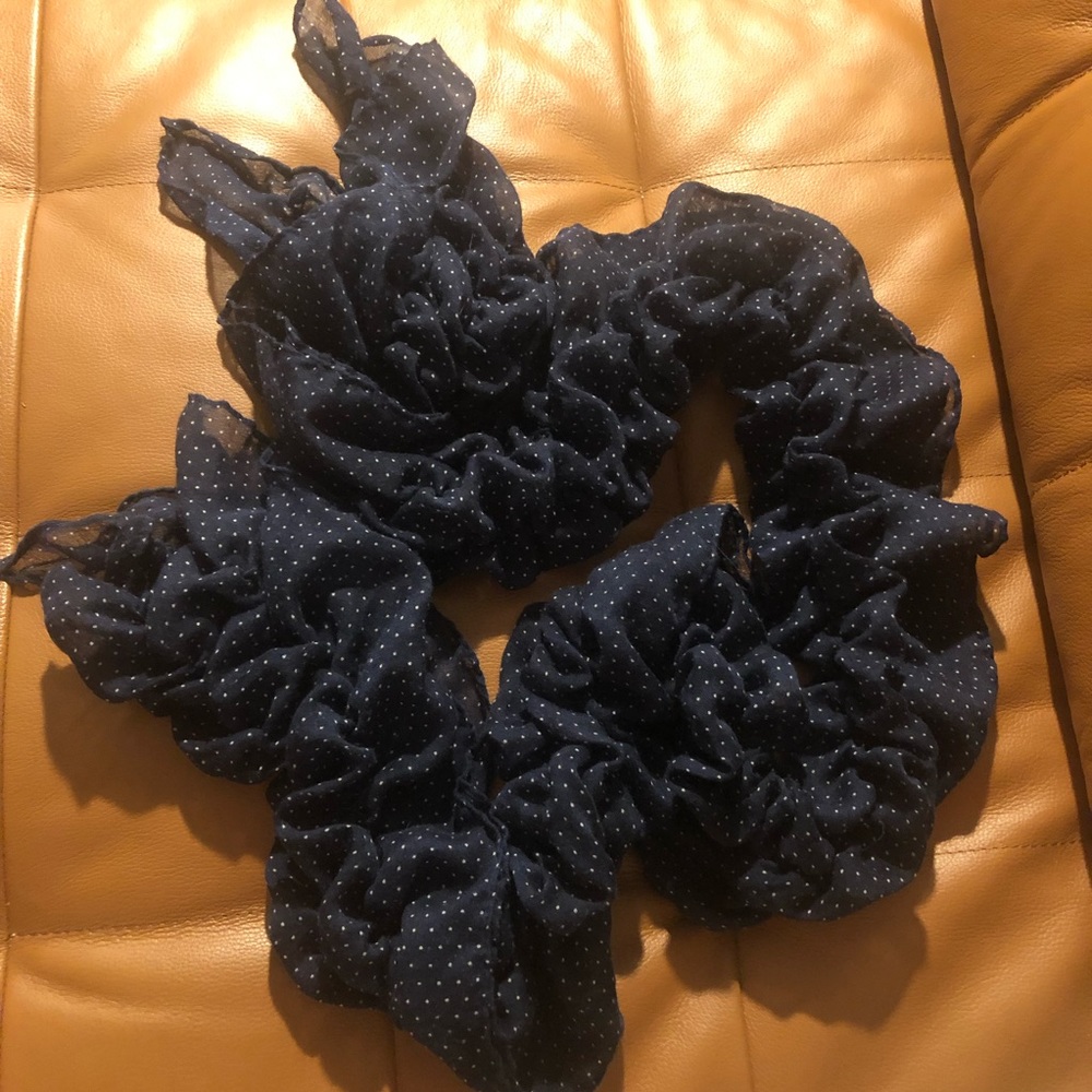Navy Blue Polka Dot Ruffle Scarf - Picture 2 of 2